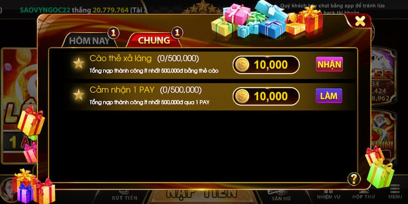 Các nhiệm vụ lĩnh thưởng có tại Saka Vin